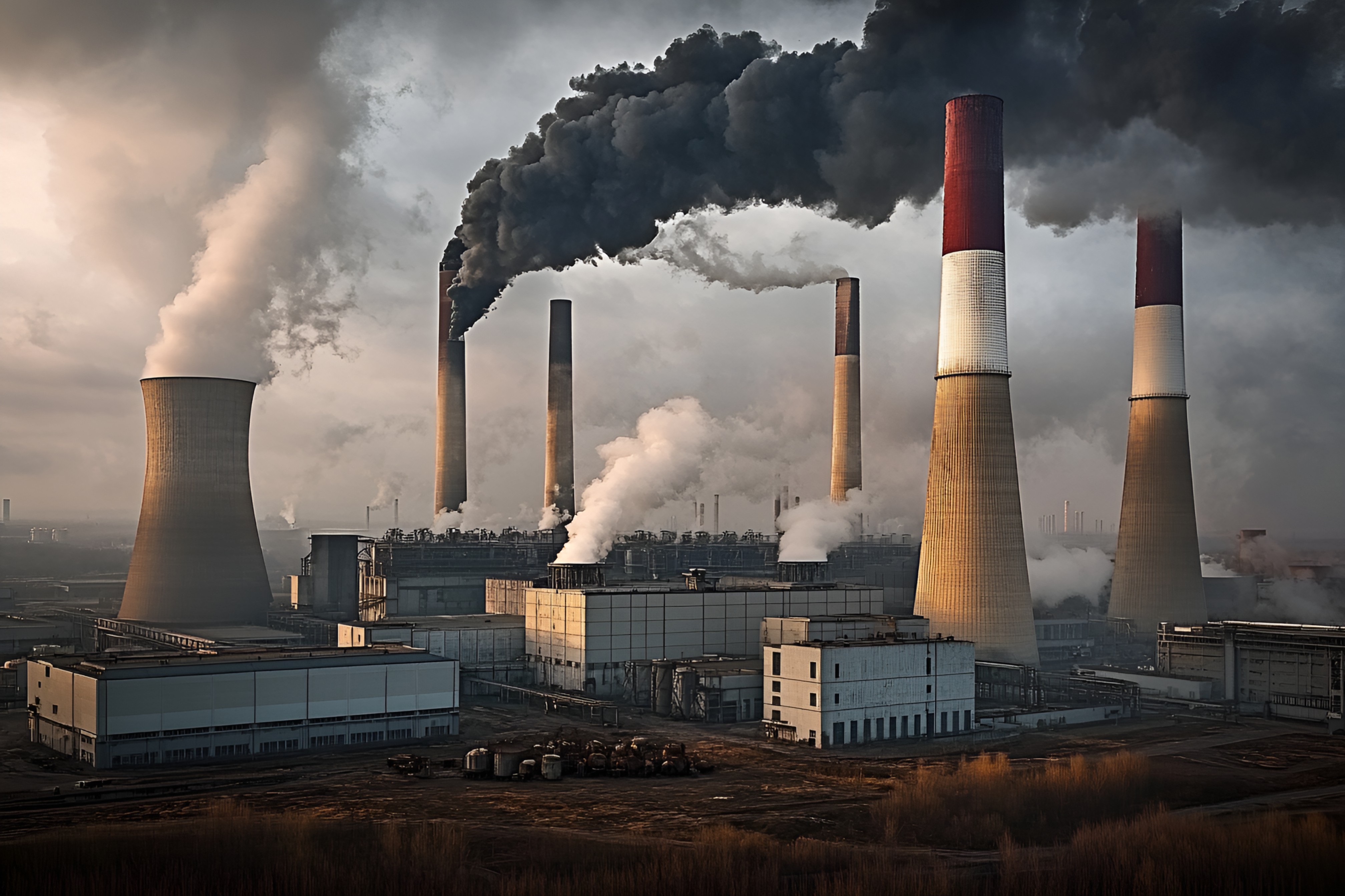 58639838.jpg 工廠現實主義工業區大型煙囪冷卻塔排放煙霧場景商業照片(商業使用).jpg